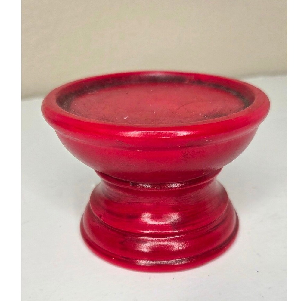 Vintage Japanese‎ Red Chalkware Ceramic 70s Pillar Candle Holder 3.5 in Tall